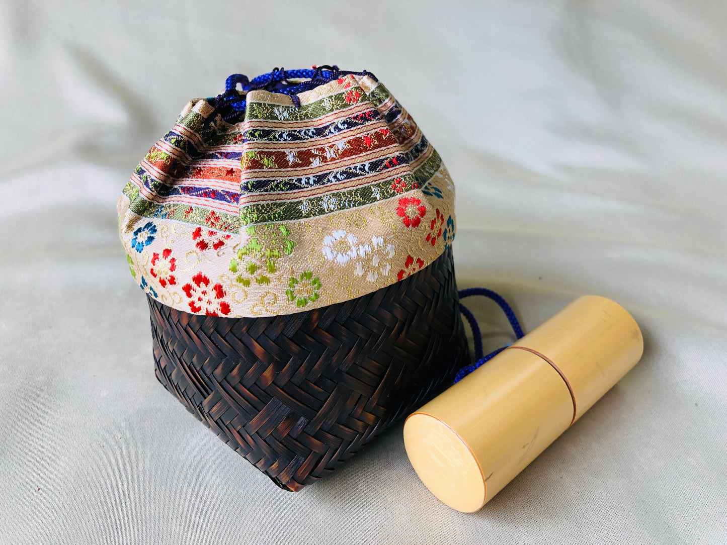 Y4309 Bamboo Woven Basket Open-air Tea Ceremony Utensils set Japan antique