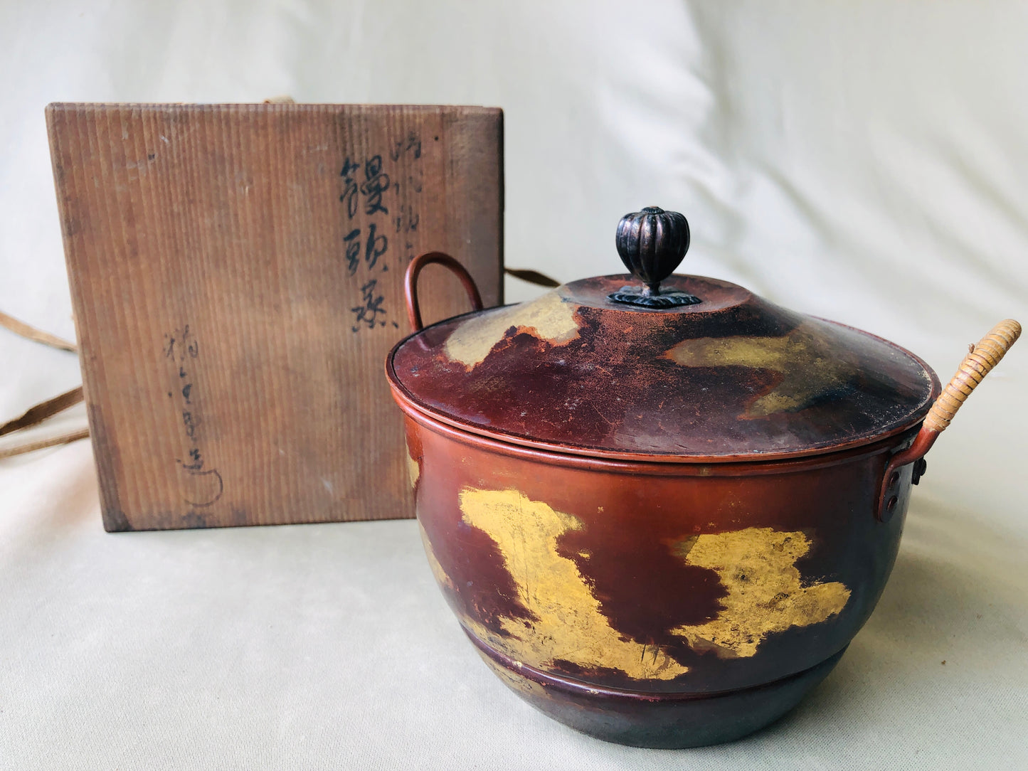 Y4313 STEAMER Copper food steam cooker signed box Japan antique vintage kitchen