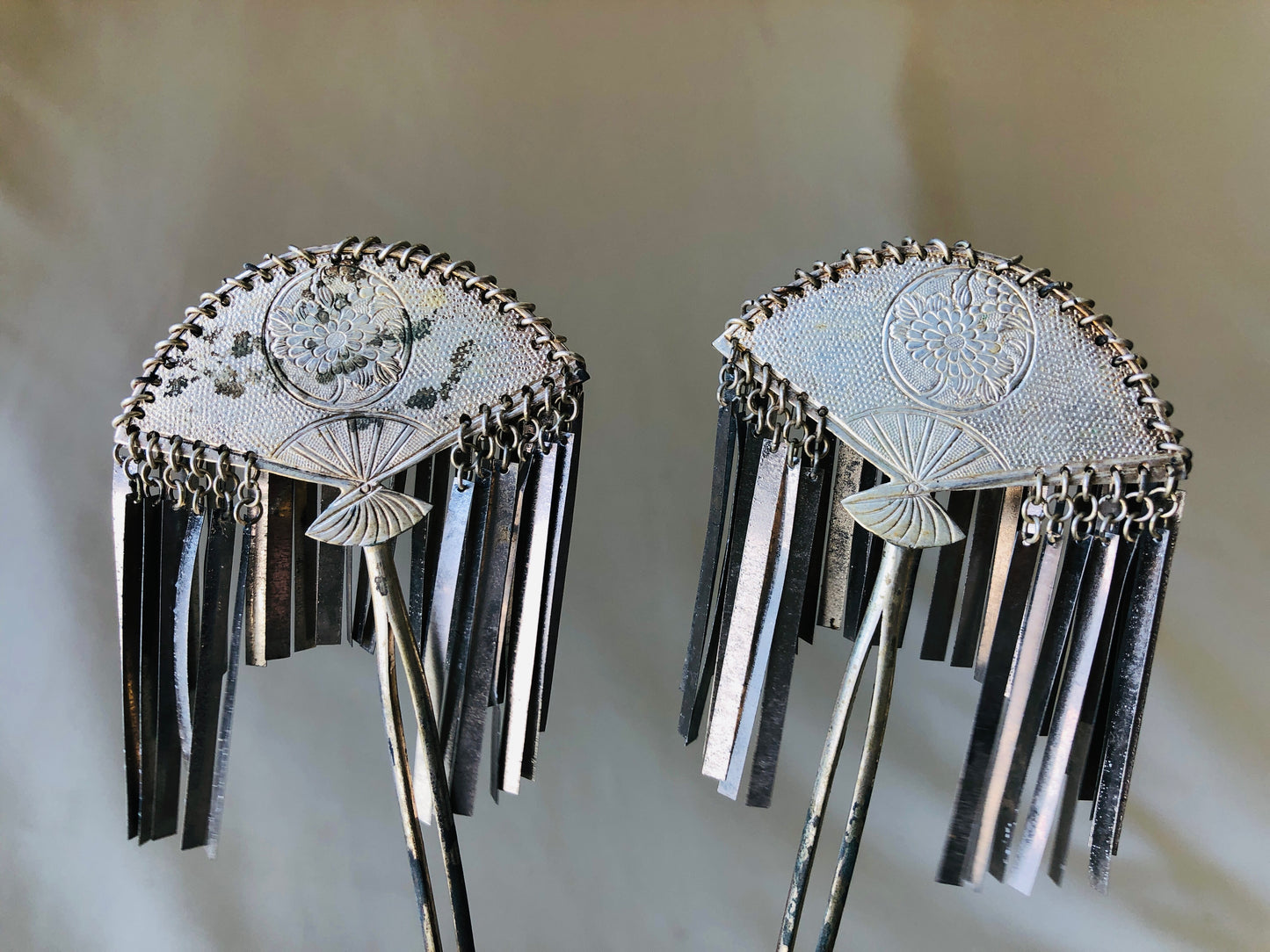 Y4325 KANZASHI Metal Hairpin pair set fan box Japan kimono hair accessory