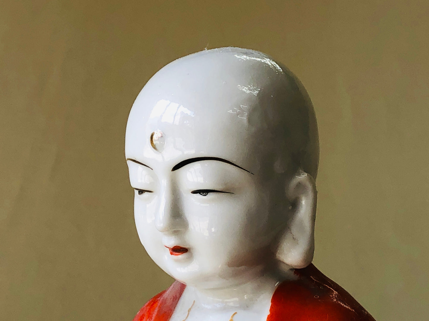 Y4362 STATUE Jizo Bodhisattva figure ceramics signed orange Japan antique