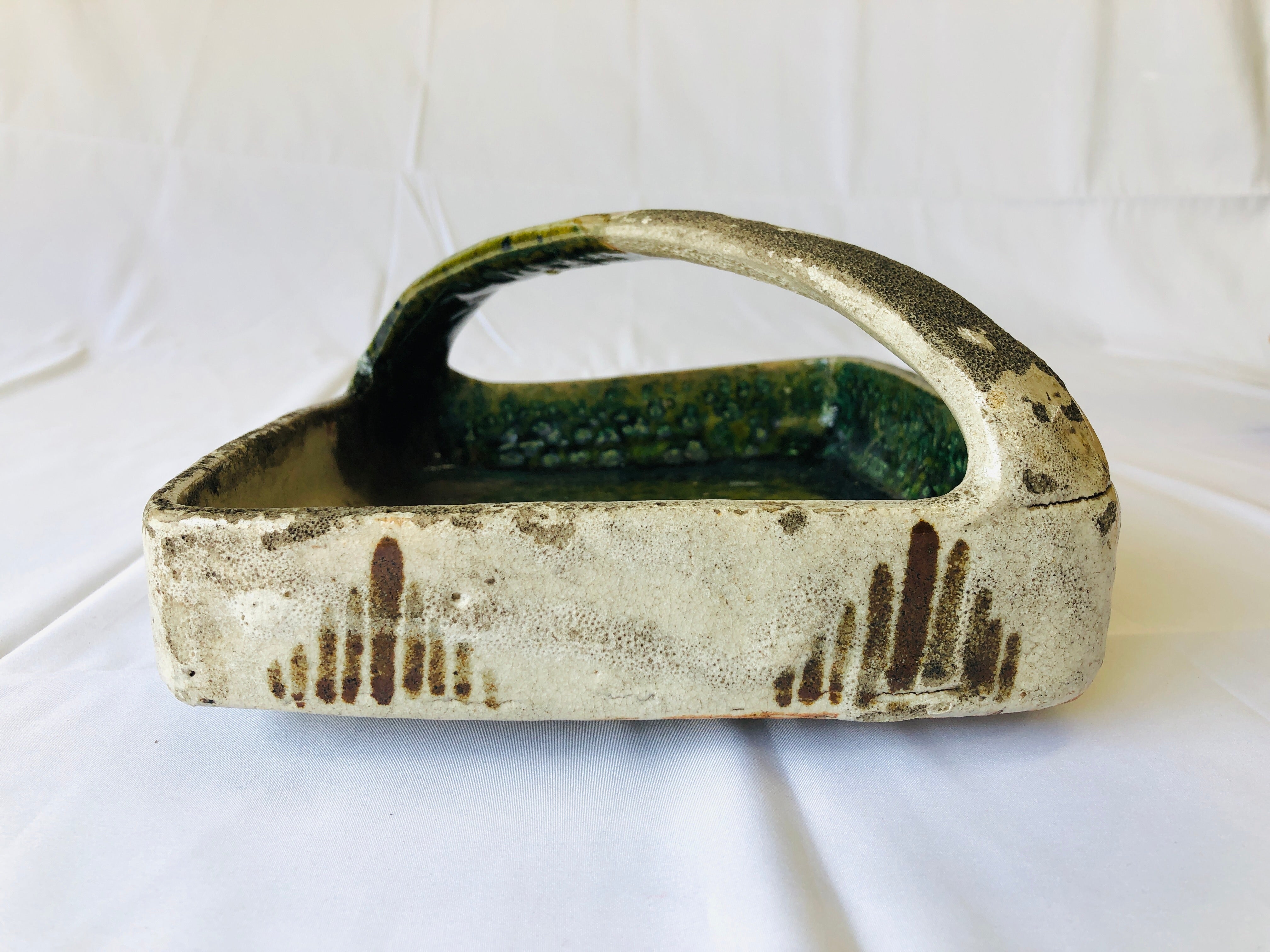 大学 兄弟割引 Y4376 DISH Oribe-ware handle box platter Japan antique その他