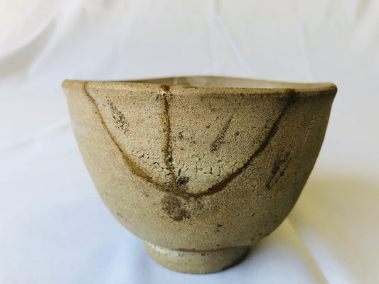 Y4380 CHAWAN Karatsu-ware box kintsugi Japan antique tea ceremony pottery bowl