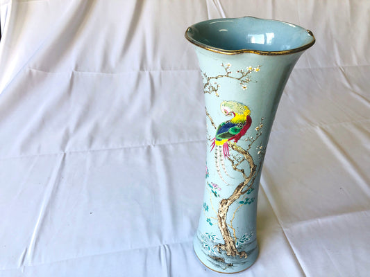 Y4390 FLOWER VASE Banko-ware box color picture Japan ikebana antique interior