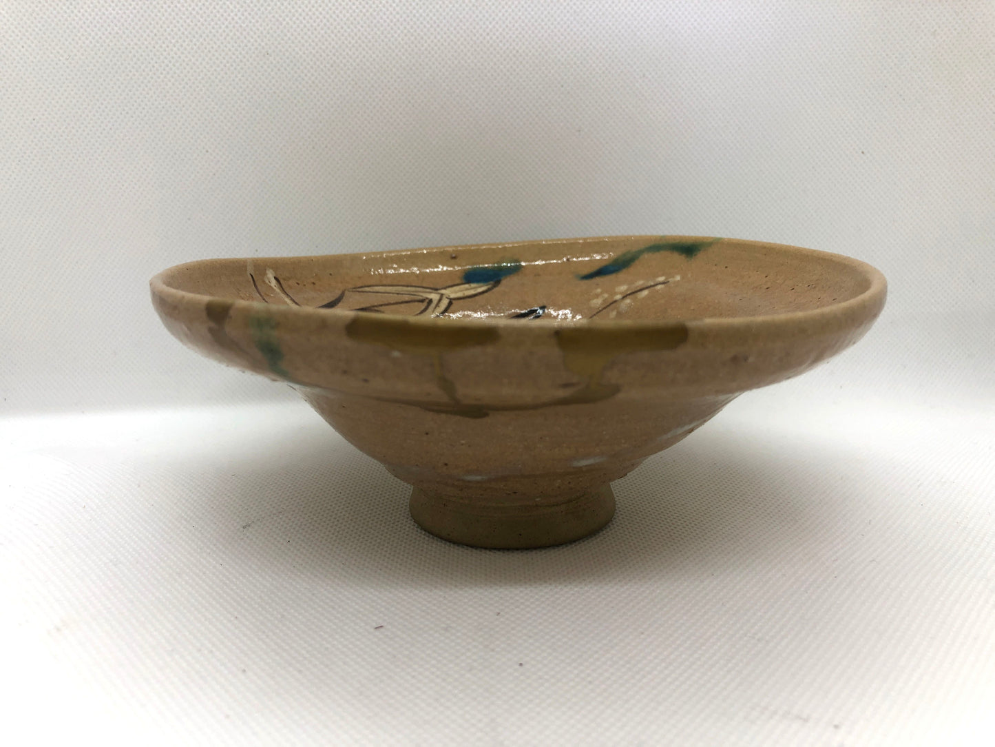 Y4430 CHAWAN Oribe-ware kintsugi signed Japan antique tea ceremony pottery bowl