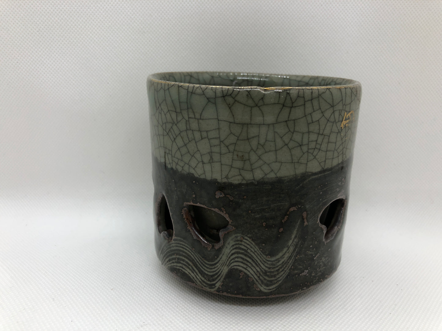 Y4433 CHAWAN Soma-ware signed Japan antique tea ceremony pottery bowl cup