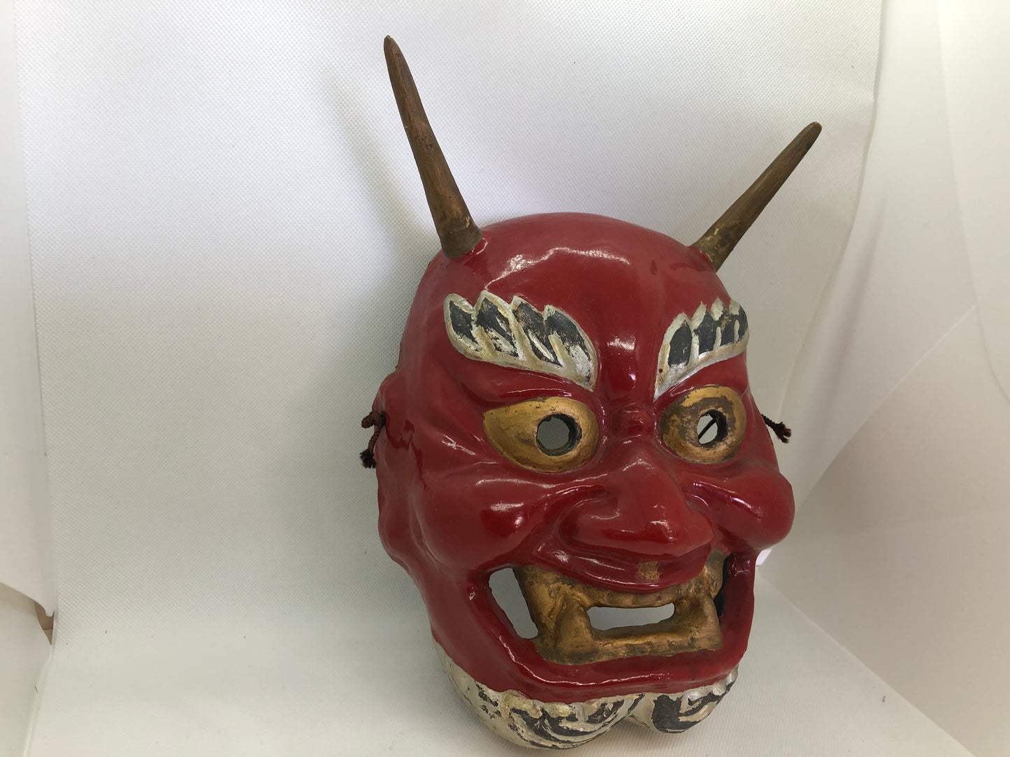 Y4447 NOH MASK Oni demon dry lacquer Japan antique omen vintage men dance drama