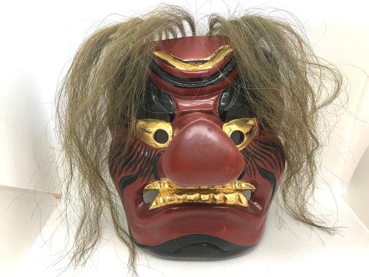 Y4450 NOH MASK wood carving Tengu Japan antique omen vintage men dance drama