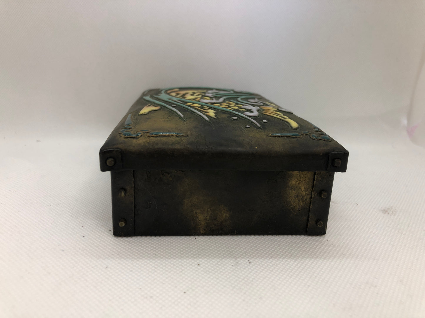 Y4452 BOX Ando Cloisonne signed Orc shachi Japan antique vintage containter