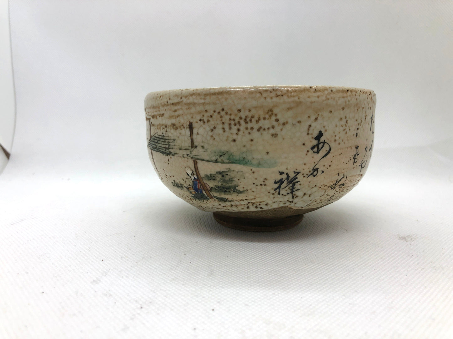 Y4457 CHAWAN Inuyama-ware color picture signed Japan antique tea ceremony bowl