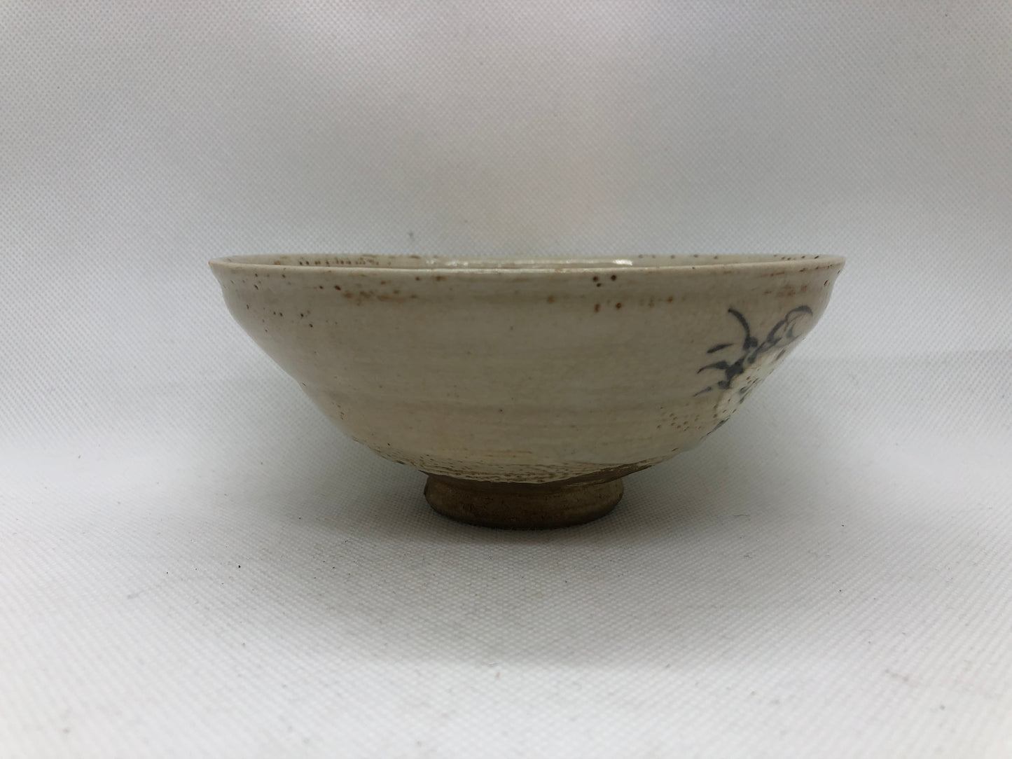 Y4469 CHAWAN Mino-ware signed flat bowl crab Japan antique tea ceremony pottery