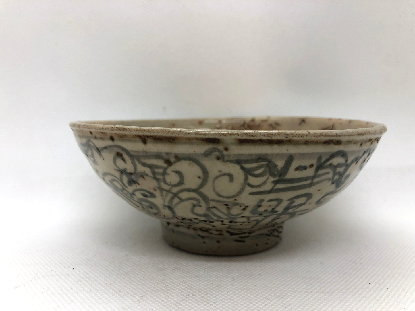 Y4470 CHAWAN Annan-ware flat bowl Japan antique tea ceremony pottery cup vessel