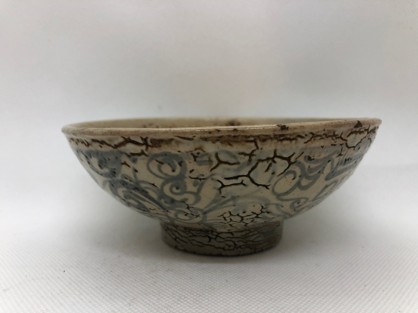 Y4470 CHAWAN Annan-ware flat bowl Japan antique tea ceremony pottery cup vessel