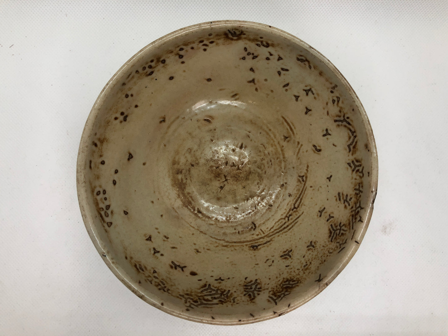 Y4470 CHAWAN Annan-ware flat bowl Japan antique tea ceremony pottery cup vessel