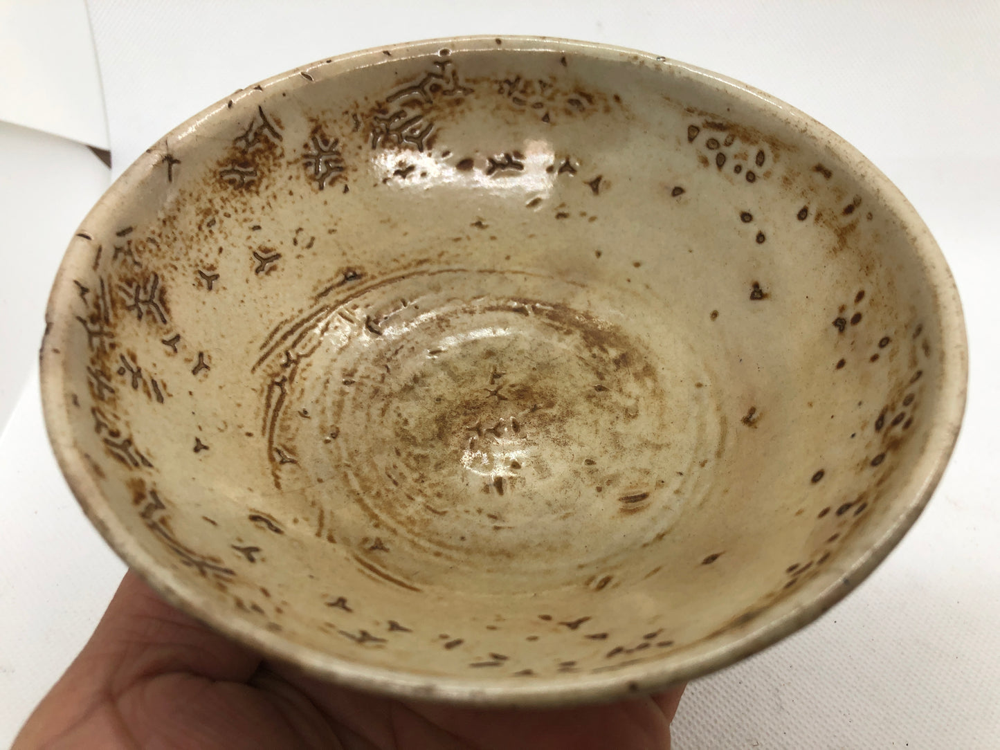 Y4470 CHAWAN Annan-ware flat bowl Japan antique tea ceremony pottery cup vessel