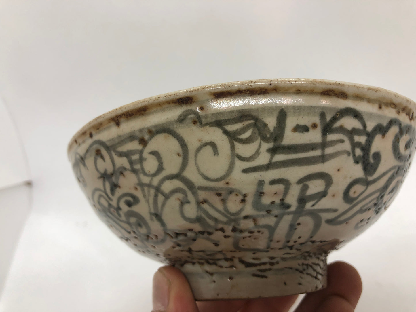 Y4470 CHAWAN Annan-ware flat bowl Japan antique tea ceremony pottery cup vessel