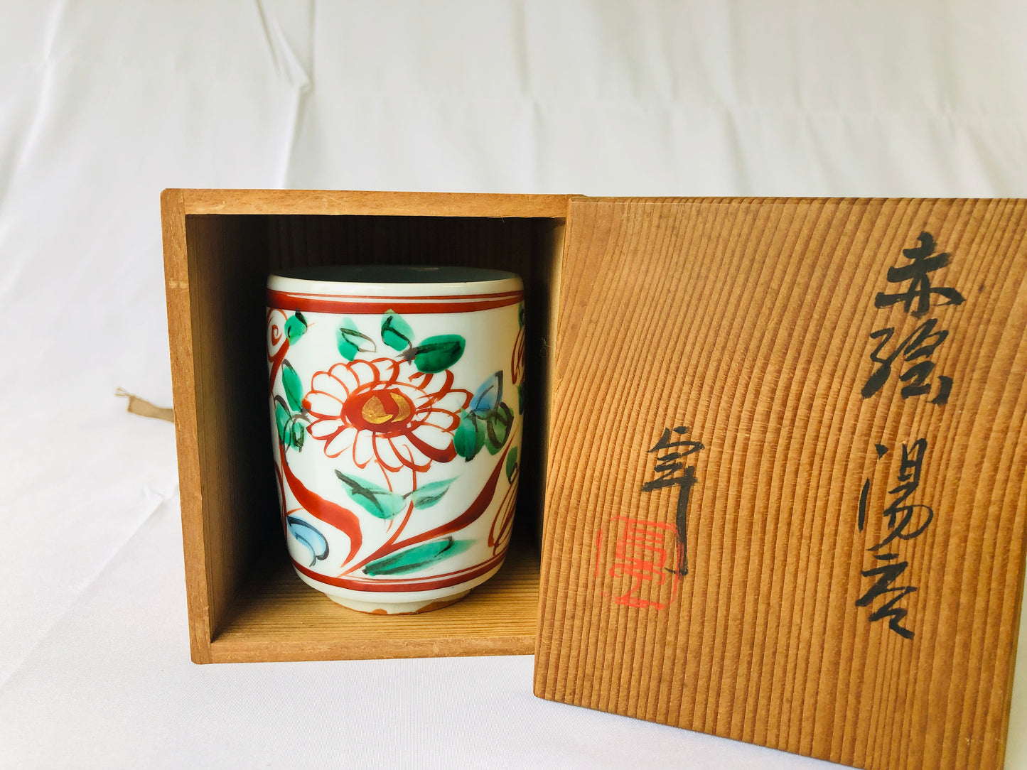 Y4476 YUNOMI Living National Treasure Takuo Kato cup signed box Japan antique