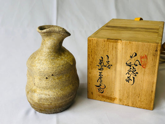 Y4480 CHOUSHI Hagi-ware tokkuri sake bottle signed box Japan antique tableware