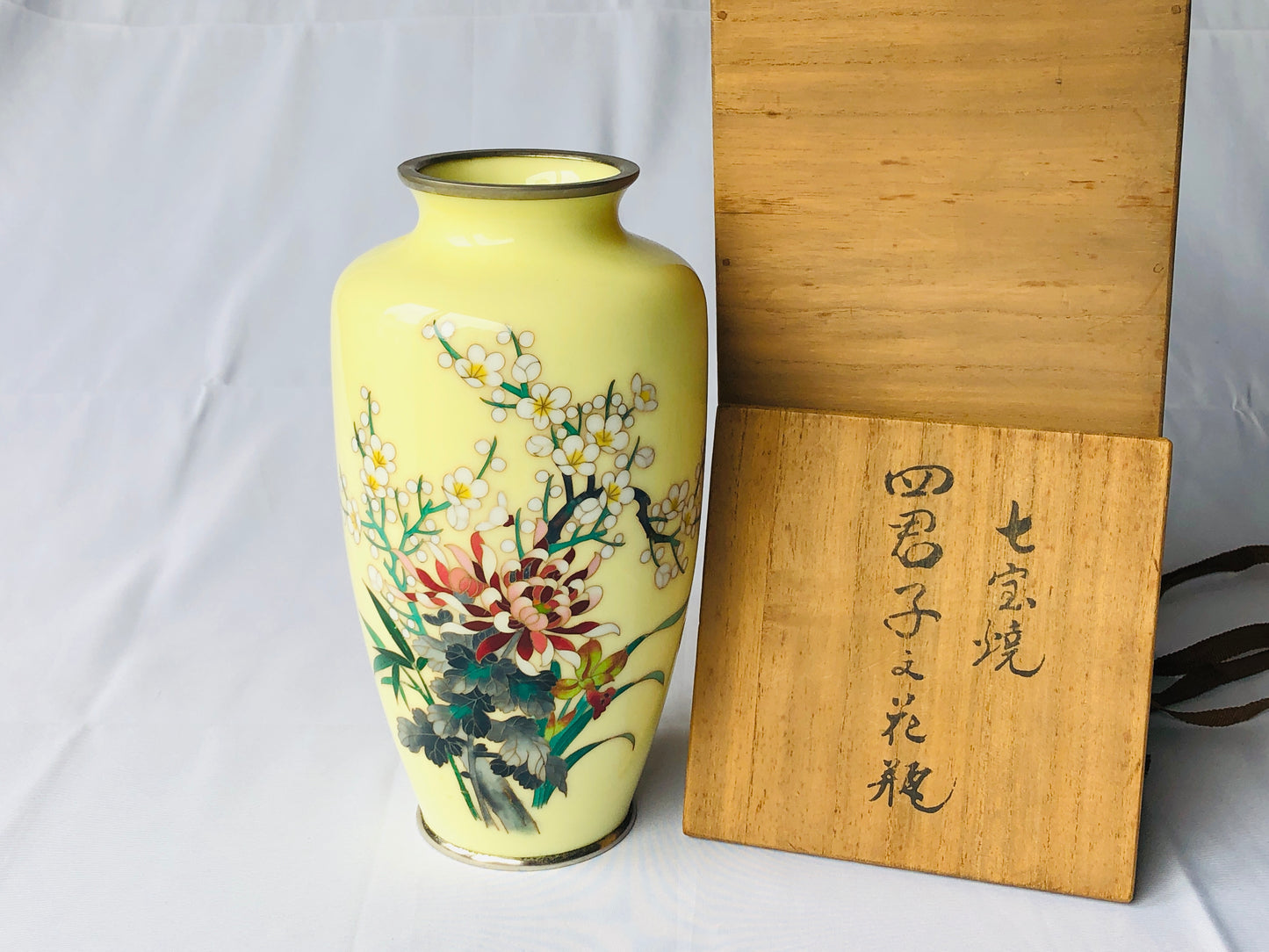 Y4482 FLOWER VASE Cloisonne signed box Japan ikebana antique interior home decor
