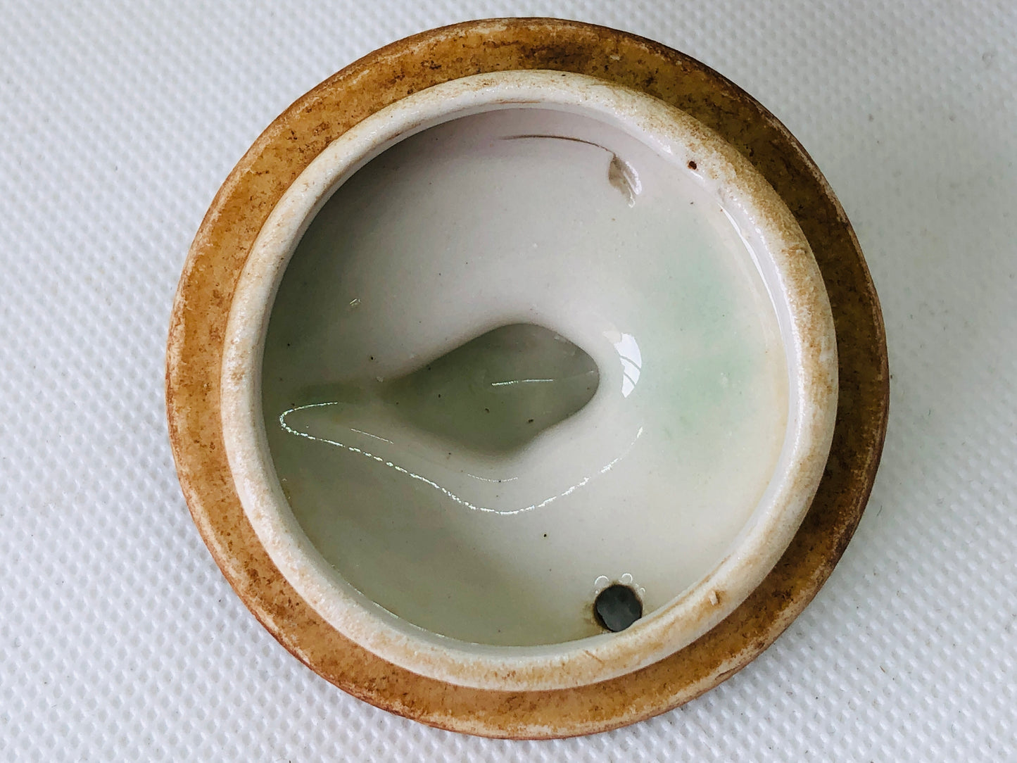 Y4493 KYUSU Oribe-ware Teapot turban shell shape Tea Ceremony Japan antique pot