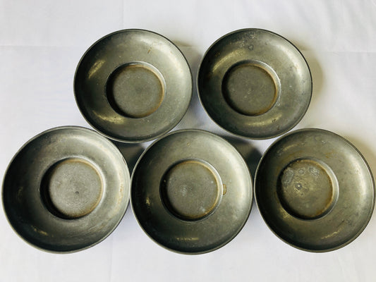 Y4496 DISH Tin Chataku Saucer Cup Holder Coaster set of 5 signed Japan antique