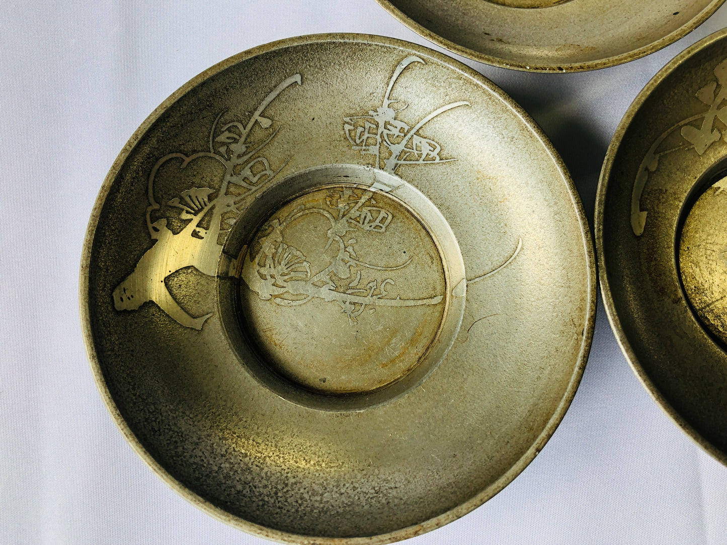 Y4497 DISH Tin Chataku Saucer Cup Holder Coaster set of 5 signed Japan antique