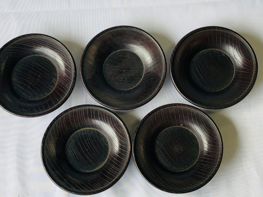 Y4499 DISH Wooden Chataku Saucer Cup Holder Coaster set of 5 Japan antique