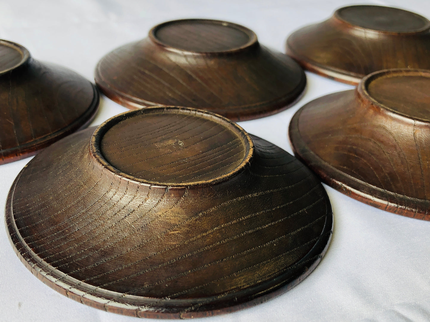 Y4499 DISH Wooden Chataku Saucer Cup Holder Coaster set of 5 Japan antique