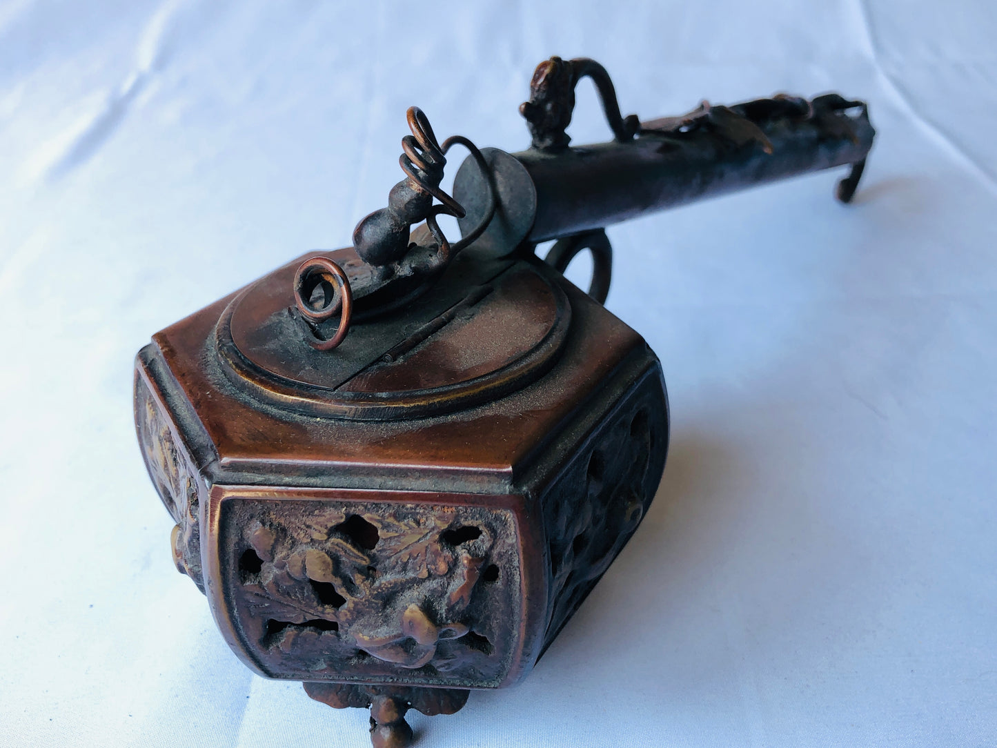 Y4532 KOURO Copper large Yatate Japan aroma incense burner antique aromatherapy