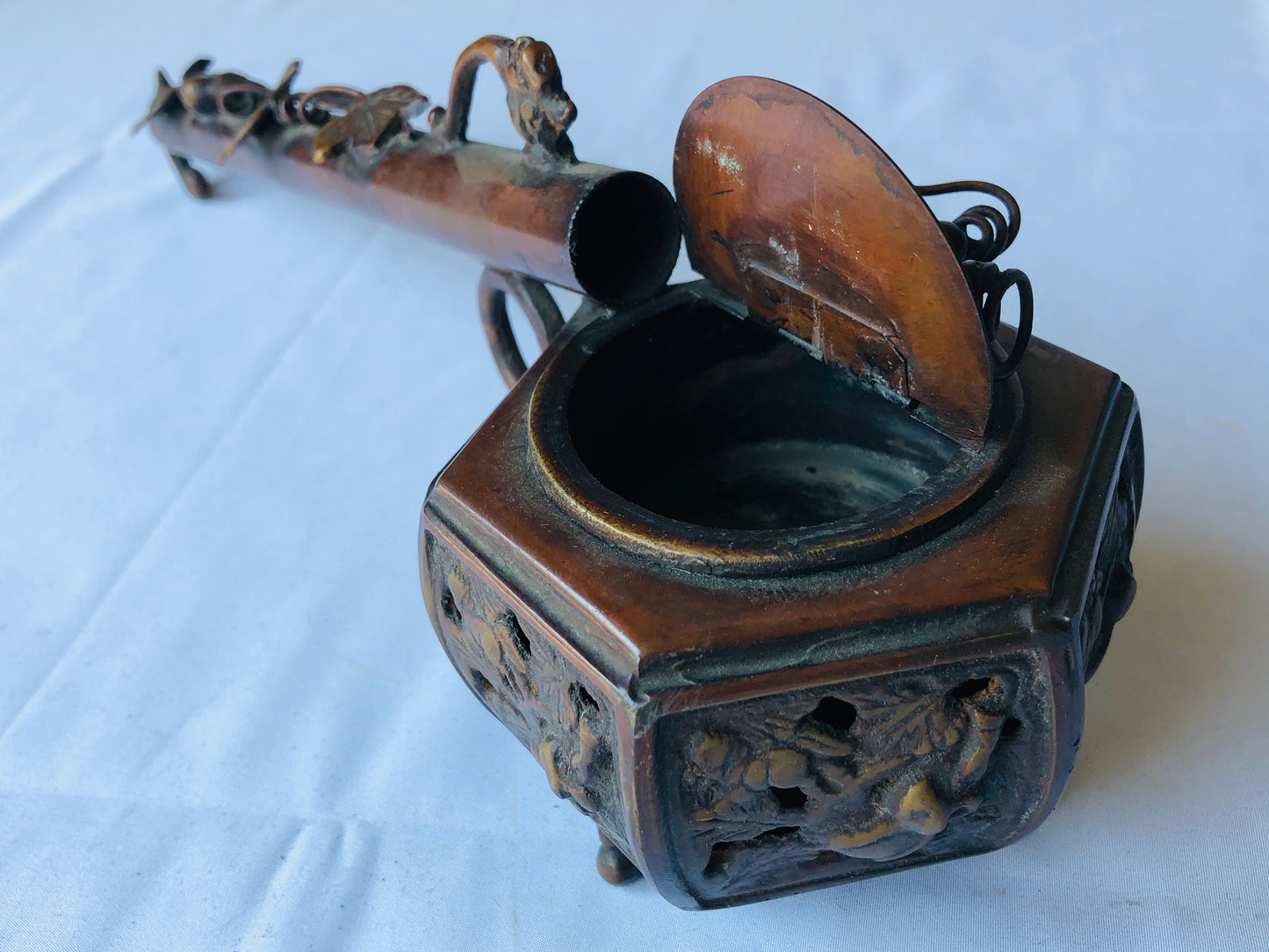 Y4532 KOURO Copper large Yatate Japan aroma incense burner antique aromatherapy