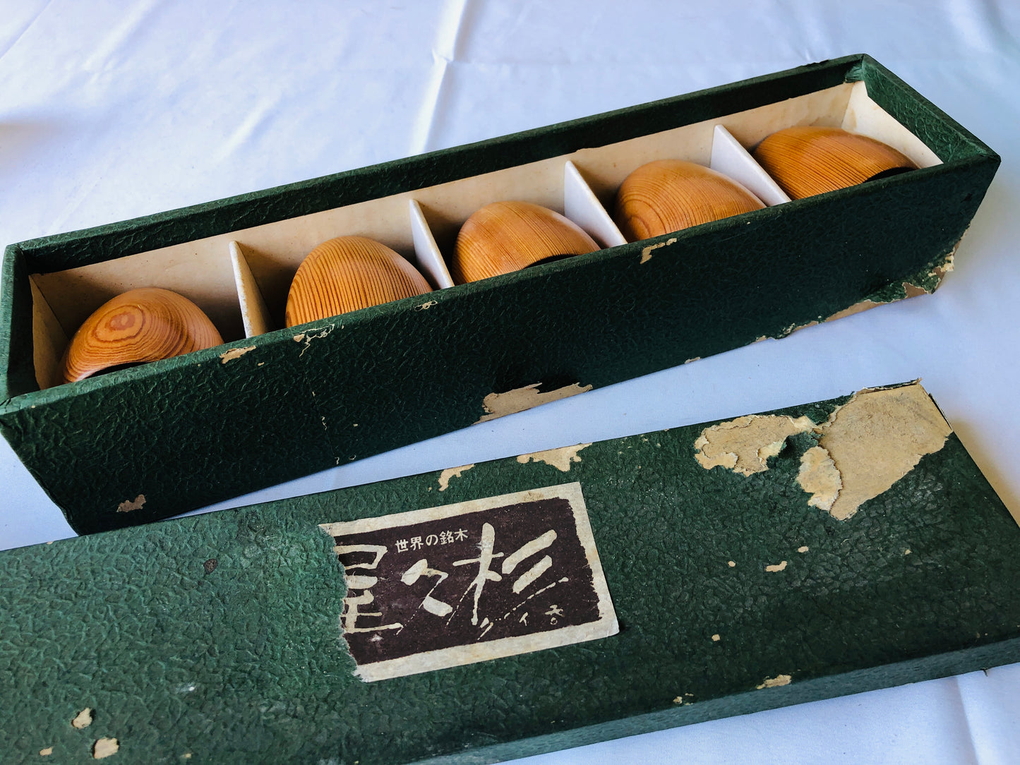 Y4535 CHAWAN Yaku Sugi cedar Sake cup set of 5 box Japan antique tableware
