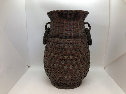 Y4536 Bamboo Woven Basket flower vase decor interior Japan antique ikebana kabin