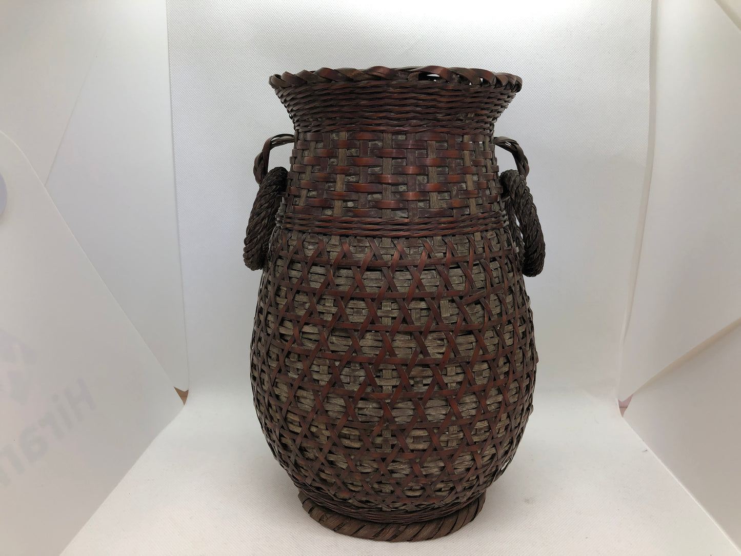 Y4536 Bamboo Woven Basket flower vase decor interior Japan antique ikebana kabin