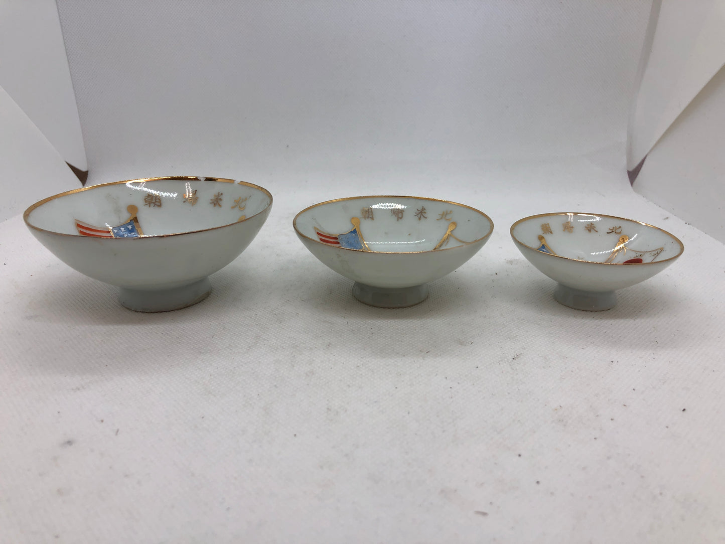 Y4543 Imperial Japan Army Triple Sake cup set Japanese WW2 vintage tablelware