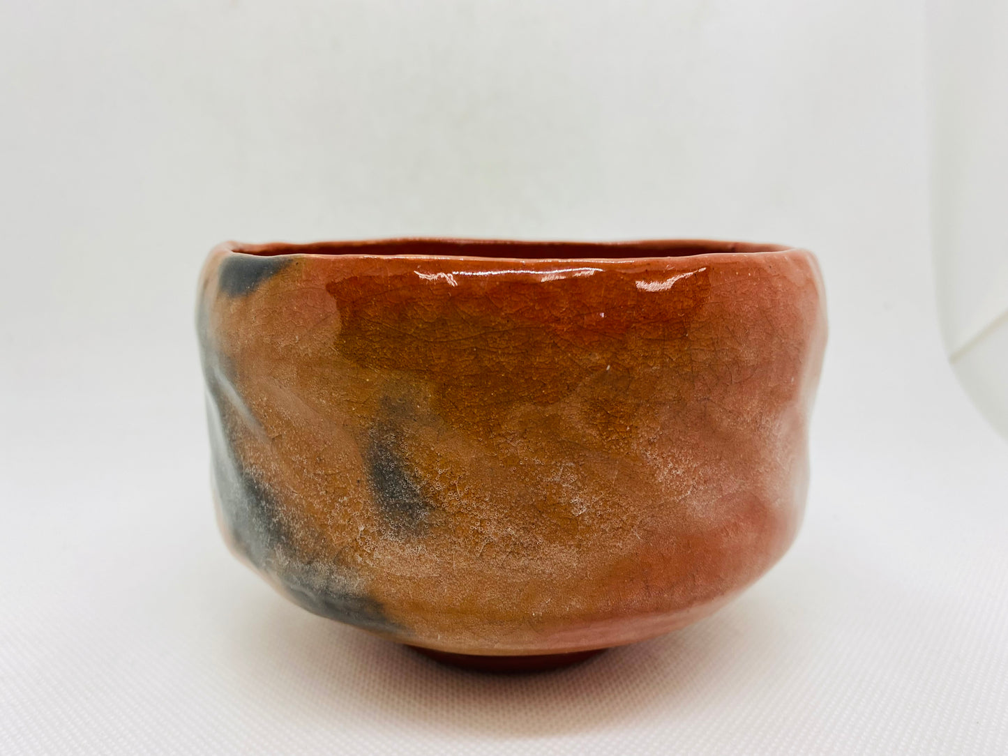 Y4571 CHAWAN Raku-ware red signed Japan antique tea ceremony pottery bowl cup