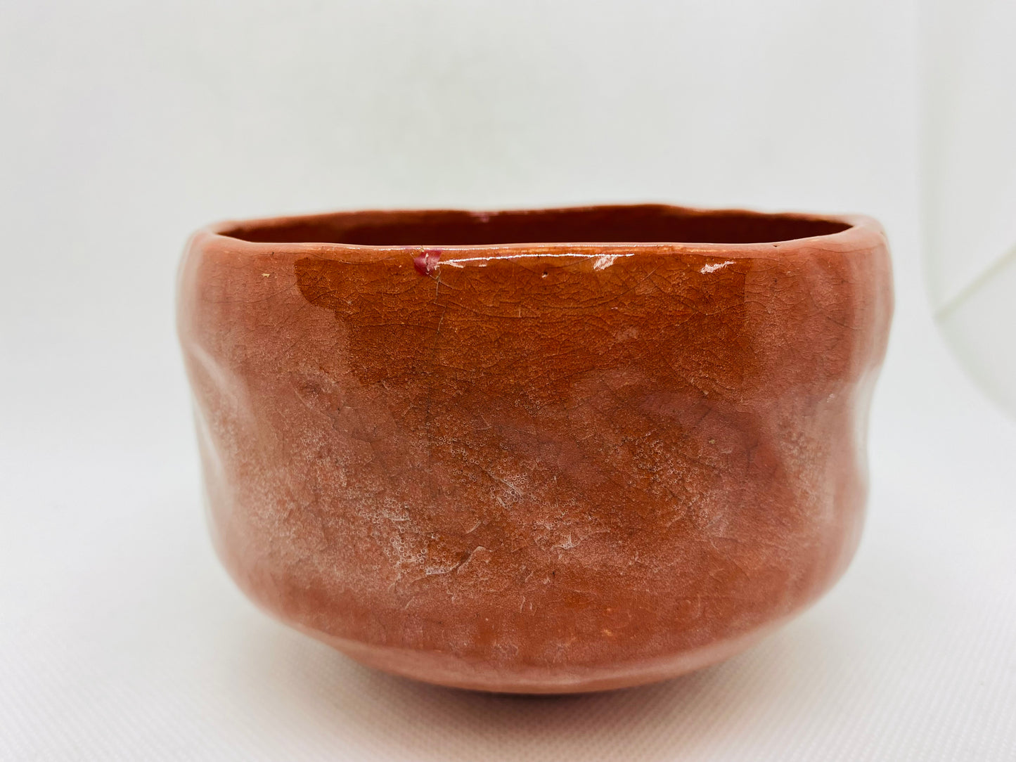 Y4571 CHAWAN Raku-ware red signed Japan antique tea ceremony pottery bowl cup
