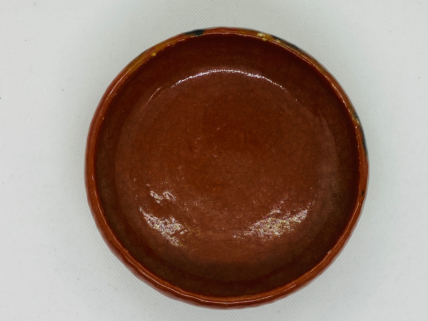 Y4572 CHAWAN Raku-ware red flat signed Japan antique tea ceremony pottery bowl