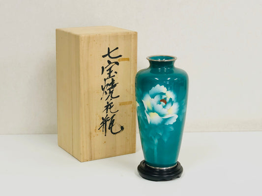 Y4579 FLOWER VASE Cloisonne green box Japan ikebana antique interior home decor