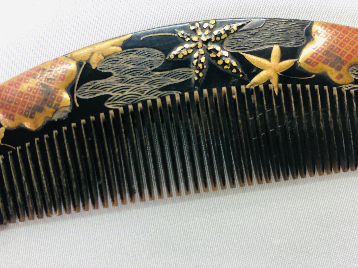 Y4601 KOUGAI  Makie Comb Hairpin hair dressing tools signed Japan kimono antique