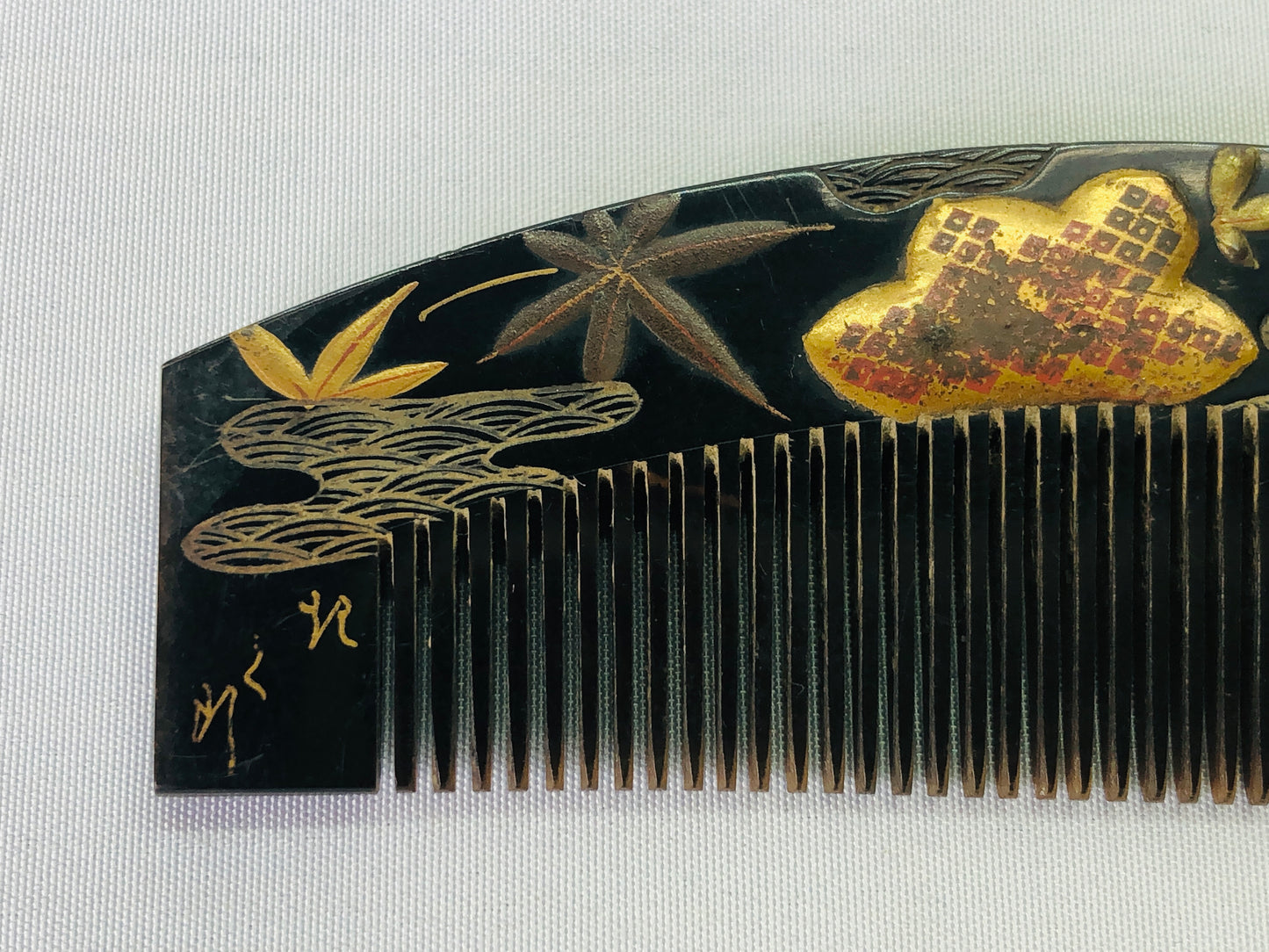 Y4601 KOUGAI  Makie Comb Hairpin hair dressing tools signed Japan kimono antique