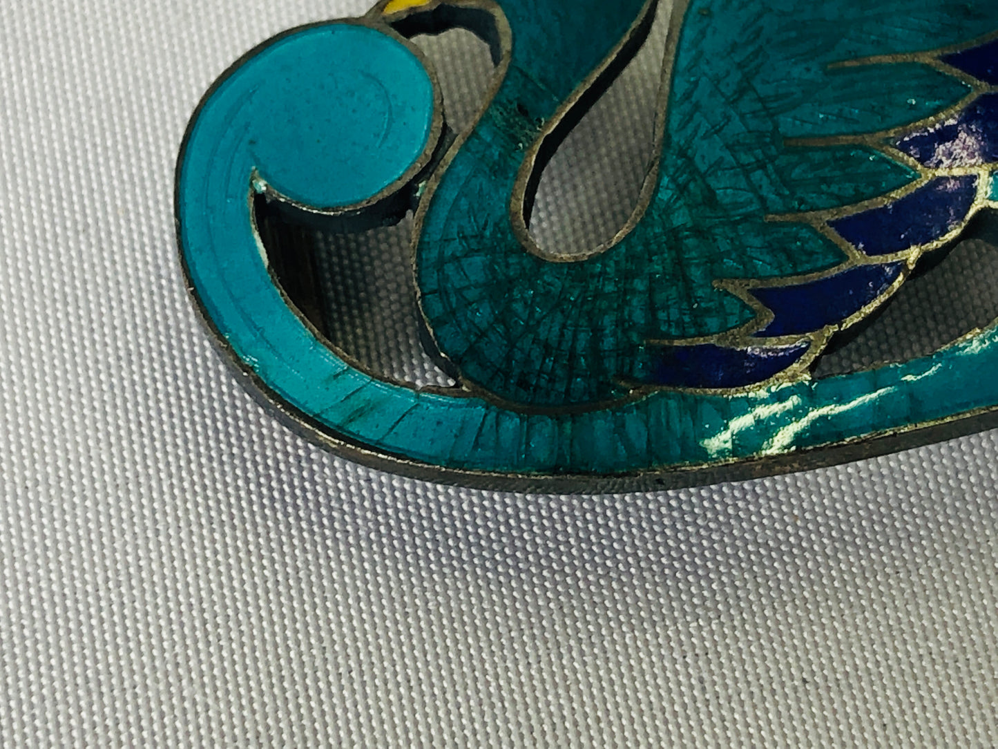 Y4604 OBIDOME Cloisonne Sash Clip brooch swan bird Japan Kimono antique vintage