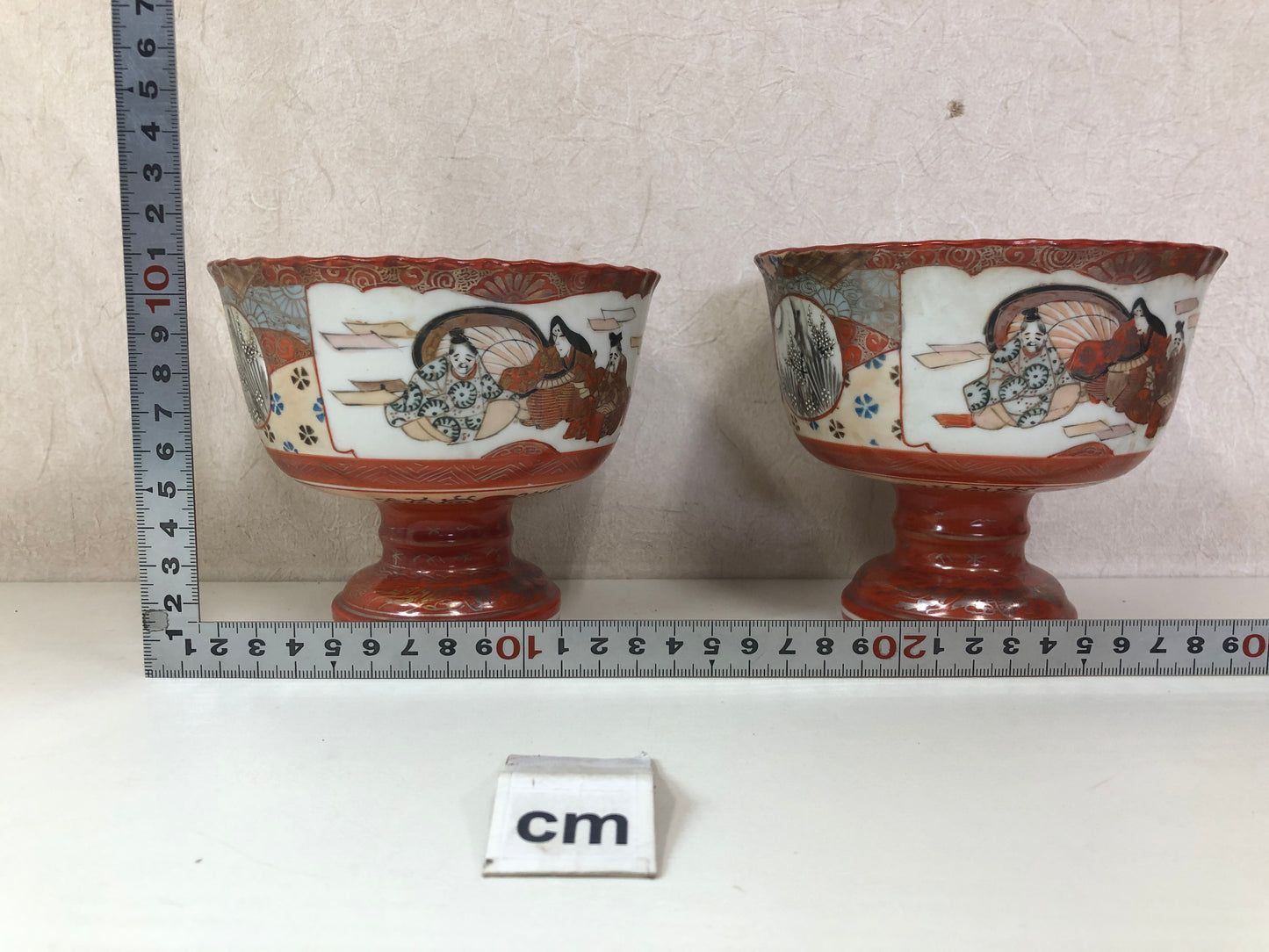 Y4607 HAISEN Kutani-ware color paint cup pair Japan antique vintage tableware