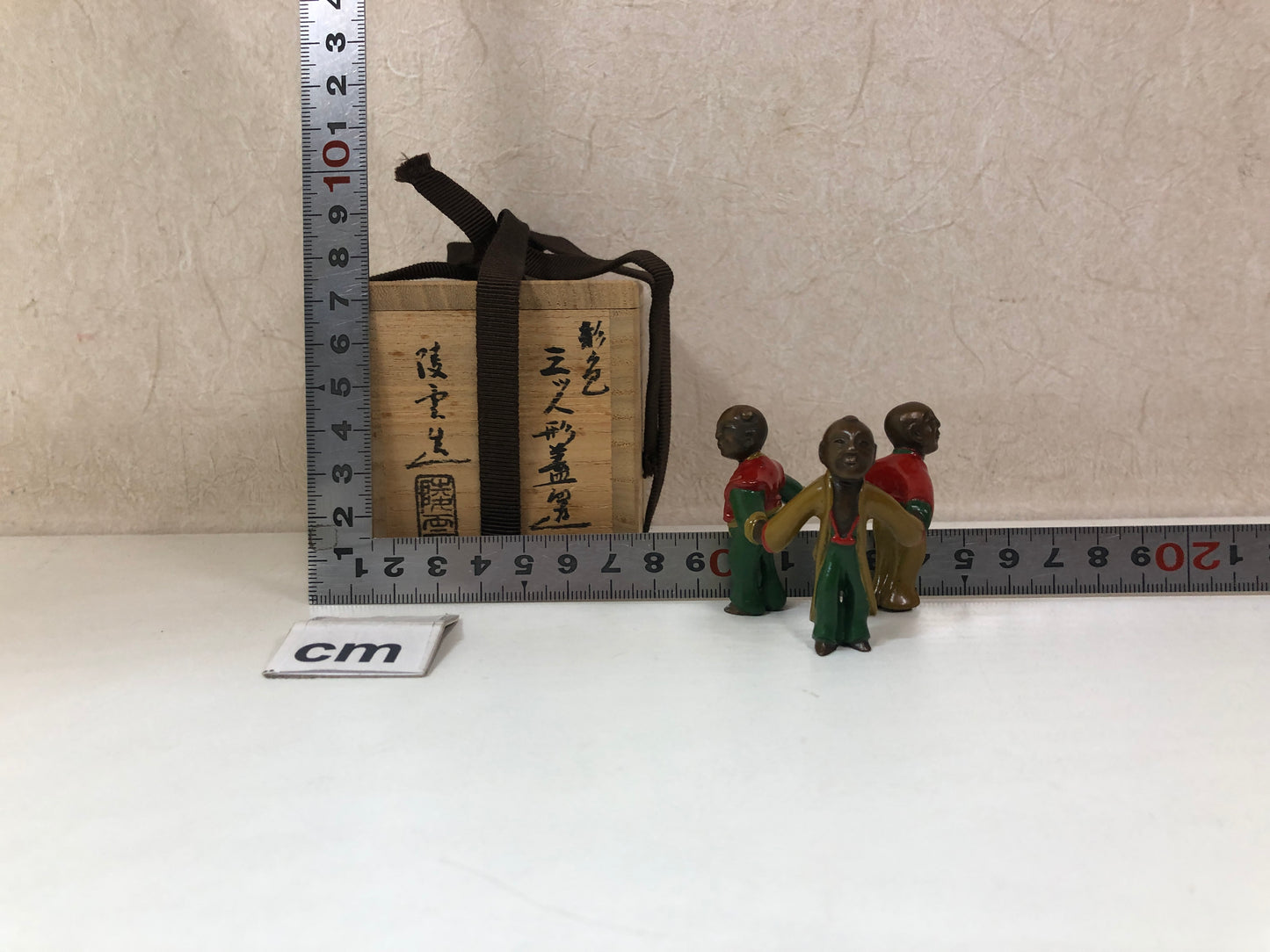 Y4642 OKIMONO Lid Rest signed box color doll Japanese Tea Ceremony antique