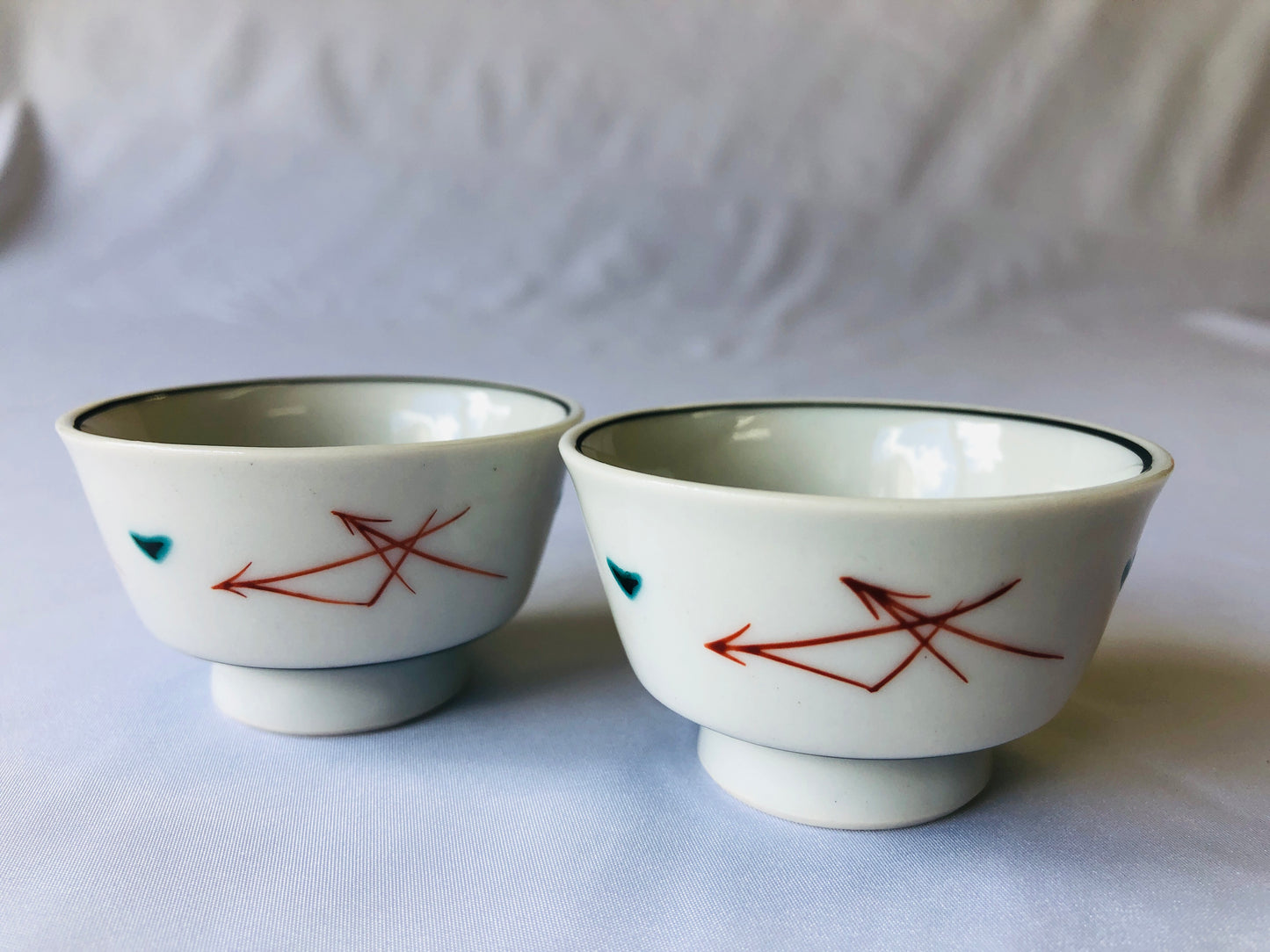 Y4647 CHAWAN Kutani-ware sake cup set of 2 signed box Japan antique tableware