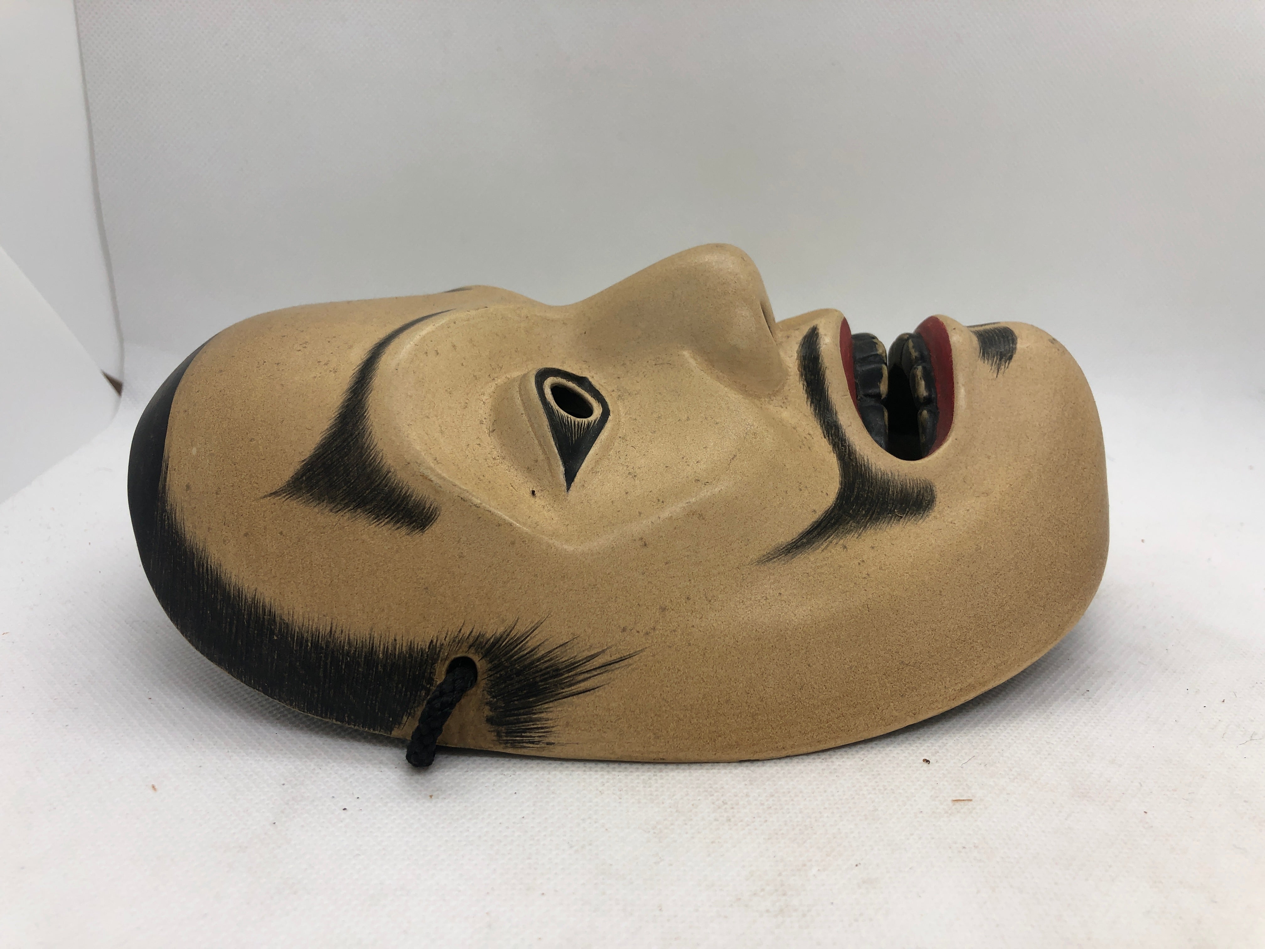 Y7383 NOH MASK wood carving Koshishi signed bag Japan