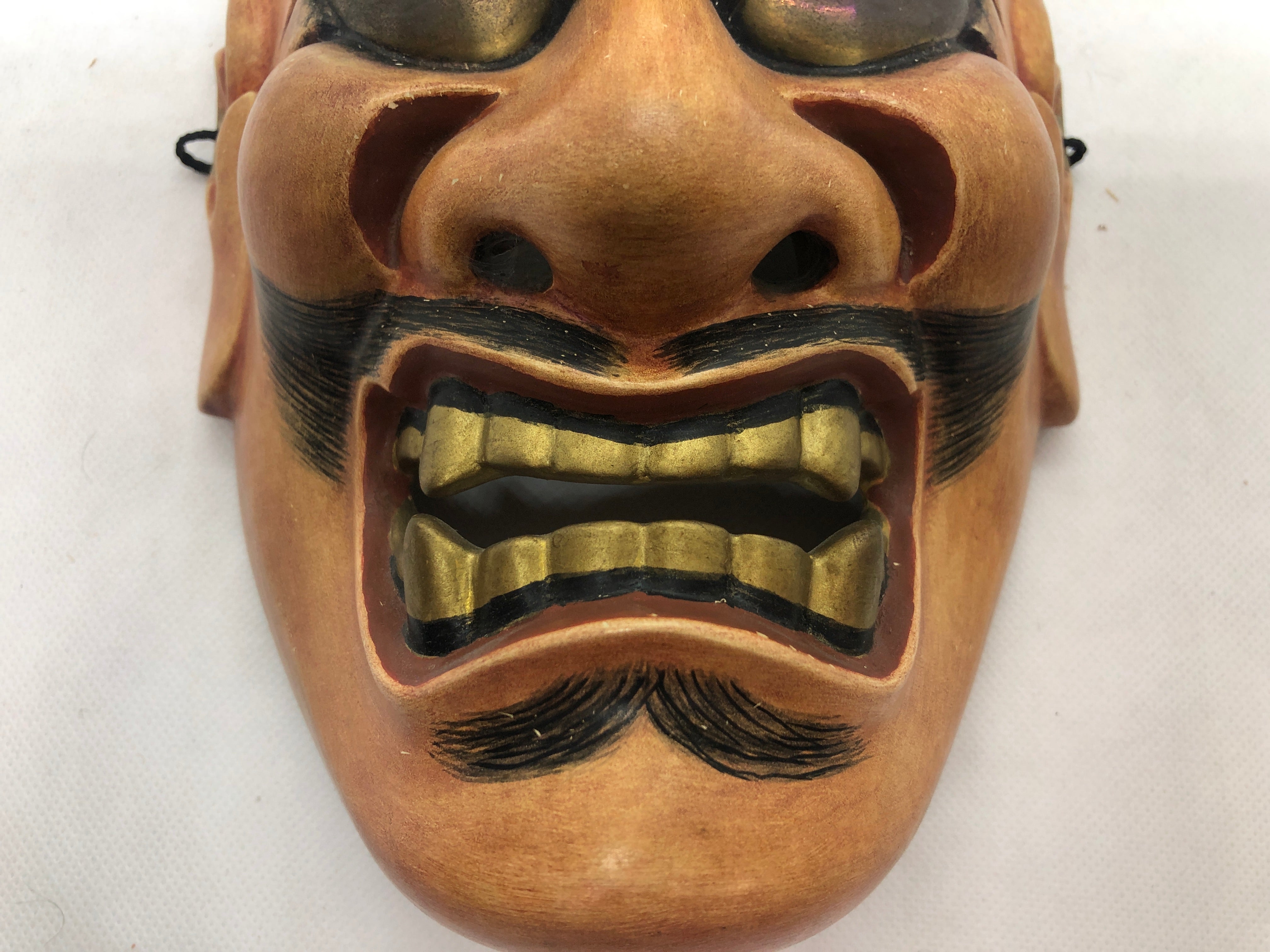 Y4664 NOH MASK wood carving Shikami signed Japan antique omen