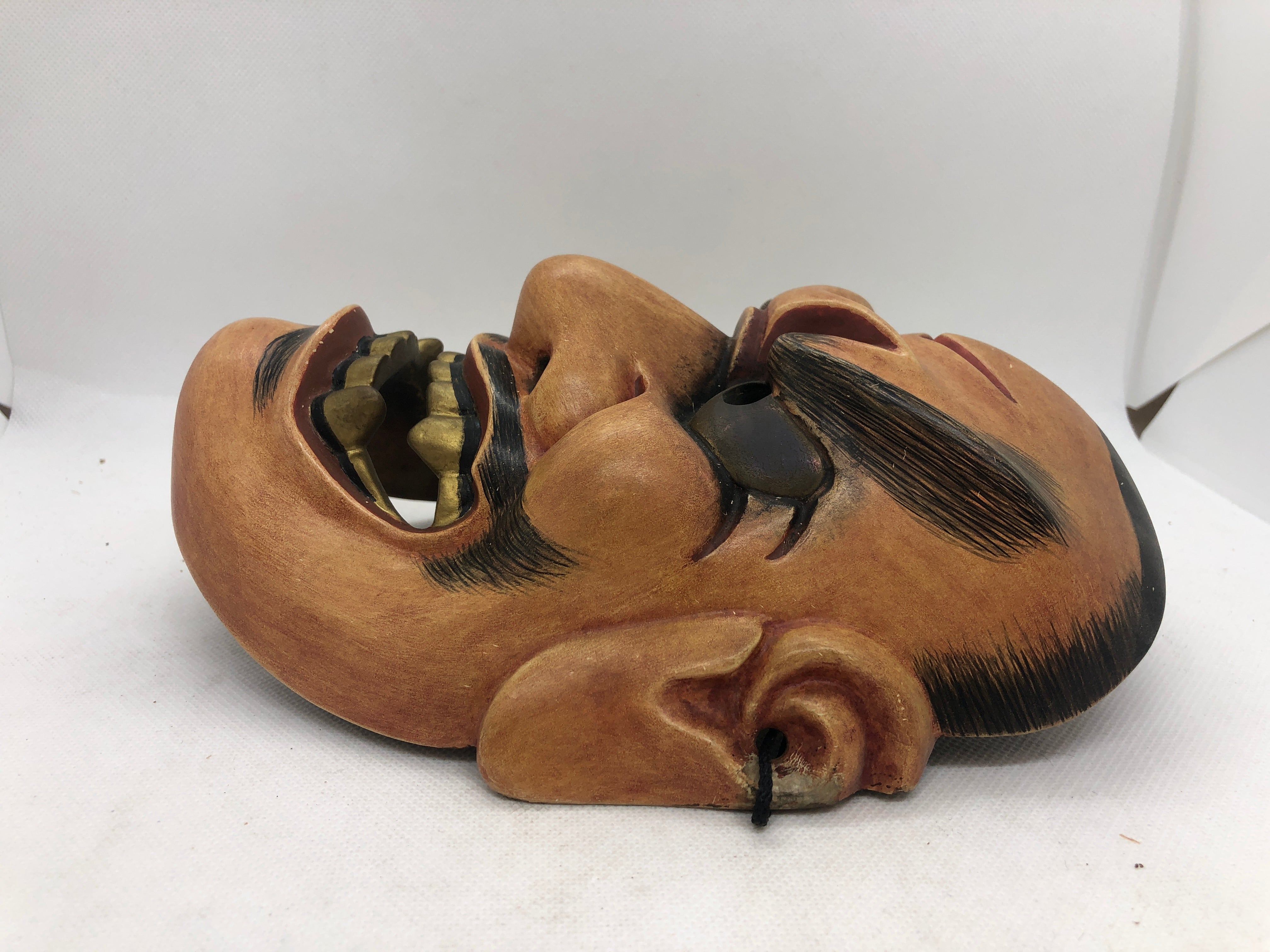 Y4664 NOH MASK wood carving Shikami signed Japan antique