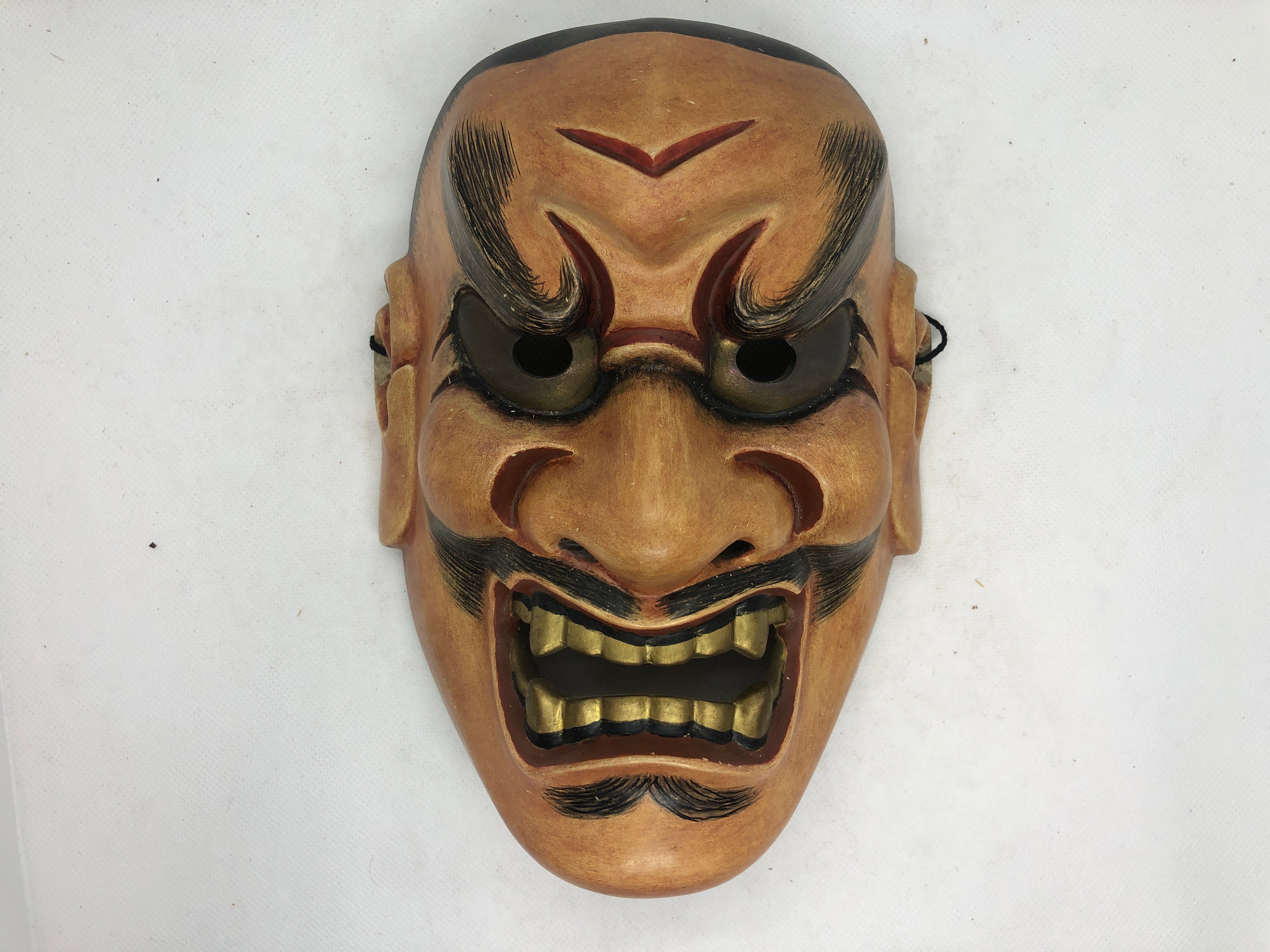 Y4664 NOH MASK wood carving Shikami signed Japan antique