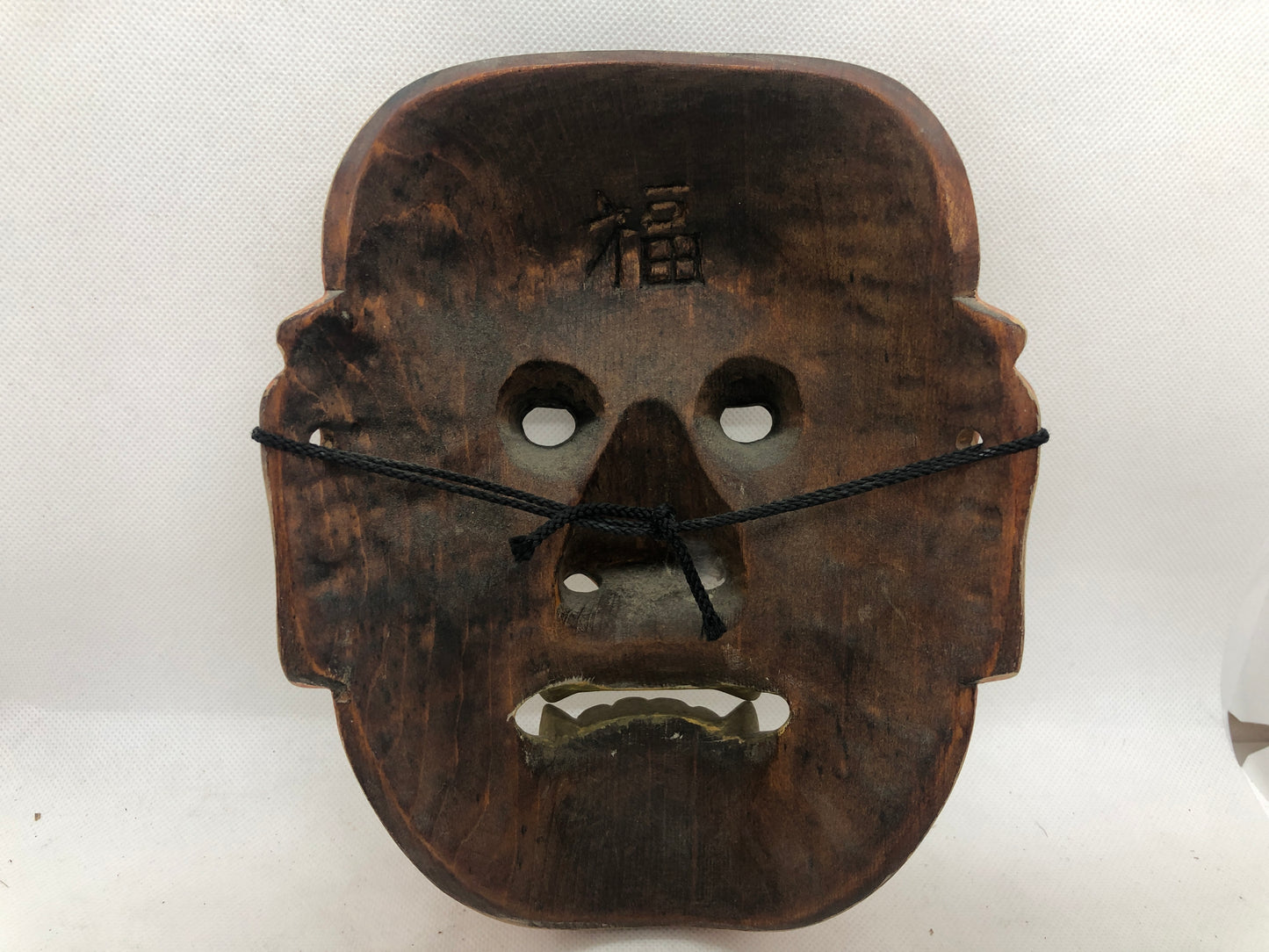 Y4664 NOH MASK wood carving Shikami signed Japan antique omen dance drama