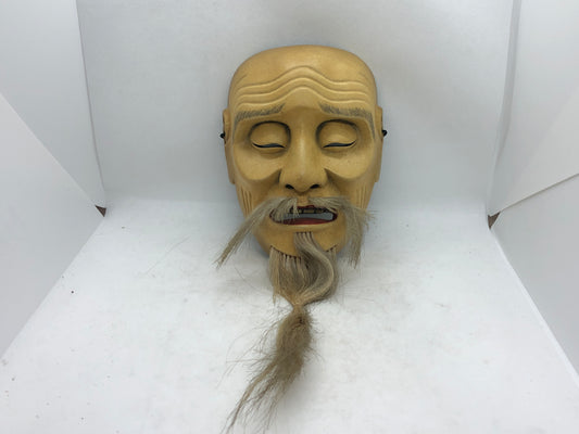 Y4667 NOH MASK wood carving Kagekiyo signed Japan antique omen dance drama