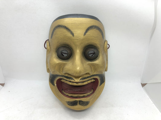 Y4668 NOH MASK wood carving Ohtobide signed Japan antique omen dance drama